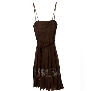 BCBGMaxAzria Brown with Floral Embroidery Midi Dress New with Tags Size 0!